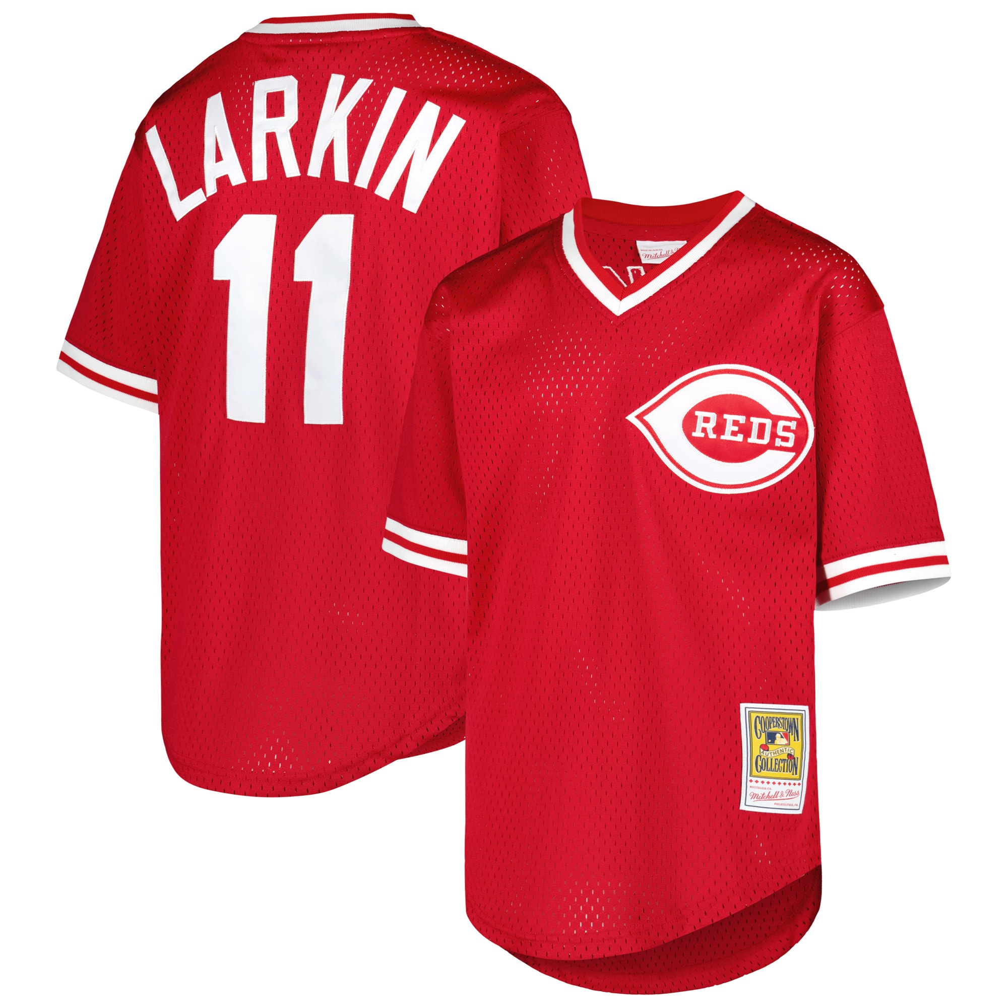 Youth Cincinnati Reds Barry Larkin Mitchell & Ness Red Cooperstown Collection Mesh Batting Practice Jersey