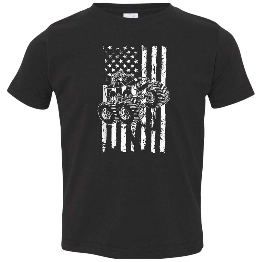 American Flag Monster Truck Man Boy Tshirt Gift 3321 Rabbit Skins Toddler Jersey T-Shirt