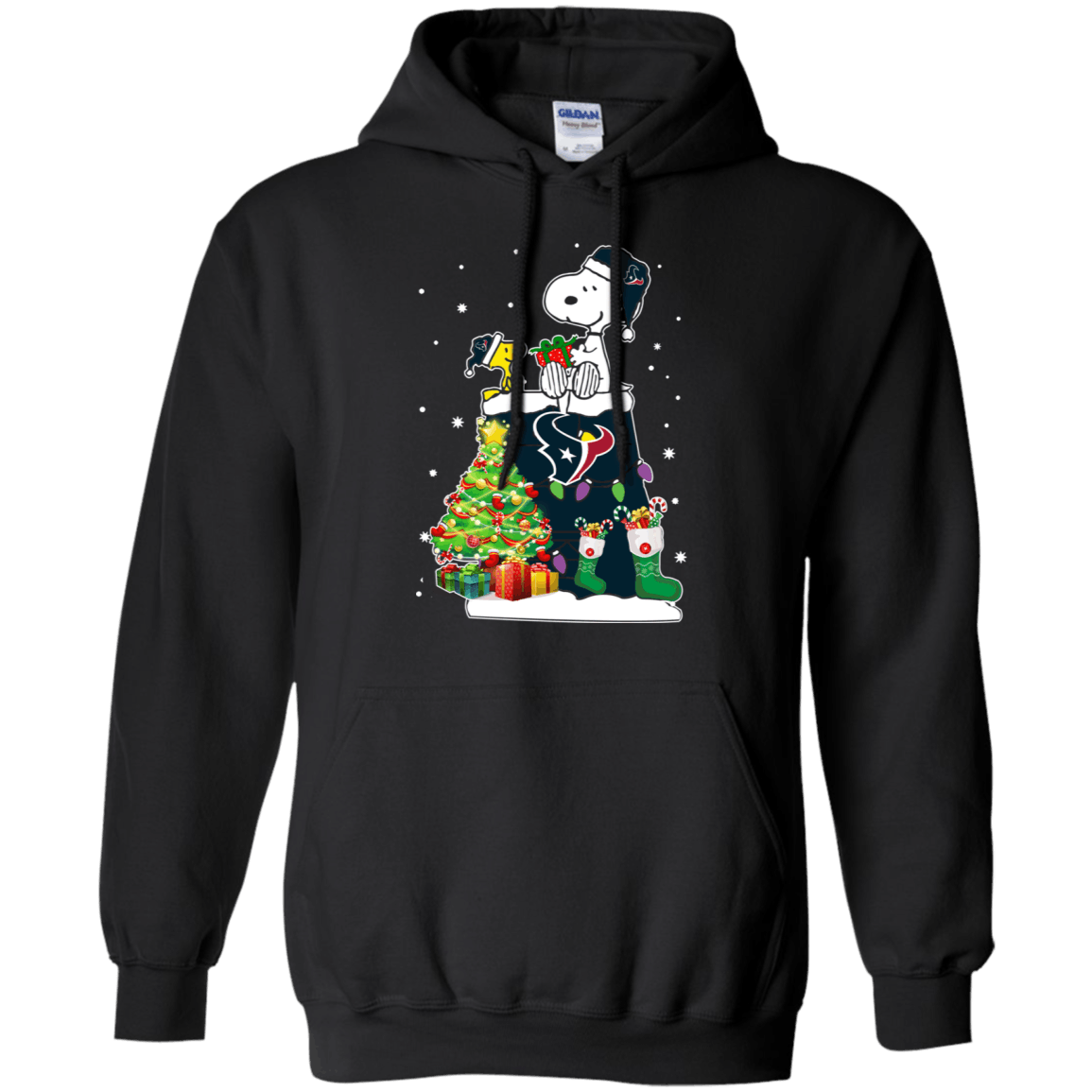 Shop Houston Texans Snoopy & Woodstock Christmas Shirt G185 Gildan Pullover Hoodie 8 oz.