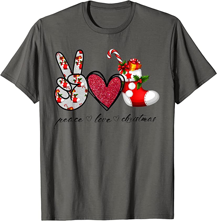 Peace Love Christmas Candy Cane Family Christmas Holiday T-Shirt