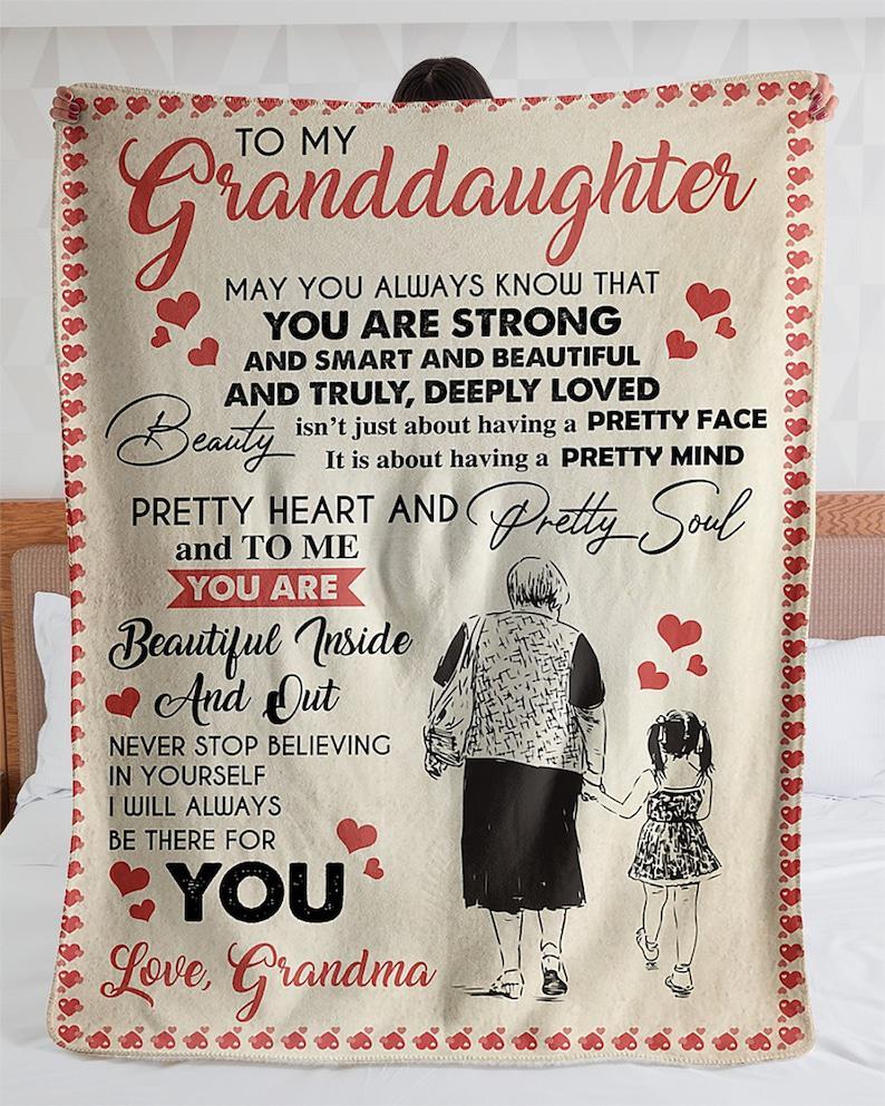 To My Granddaughter Blanket,You Are Strong And Smarrt And Beautiful And Truly, Deeply Loved,Gift For Granddaughter Family Home Decor Bedding Couch Sofa Soft And Comfy Cozy