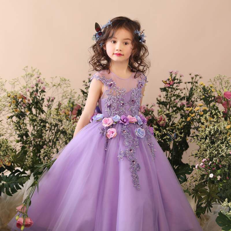 Summer Girl Charm Lilac Dress Princess Wind Puffy Skirt Elegant Exotic Violin Piano Party Performance Birthday Gift alx