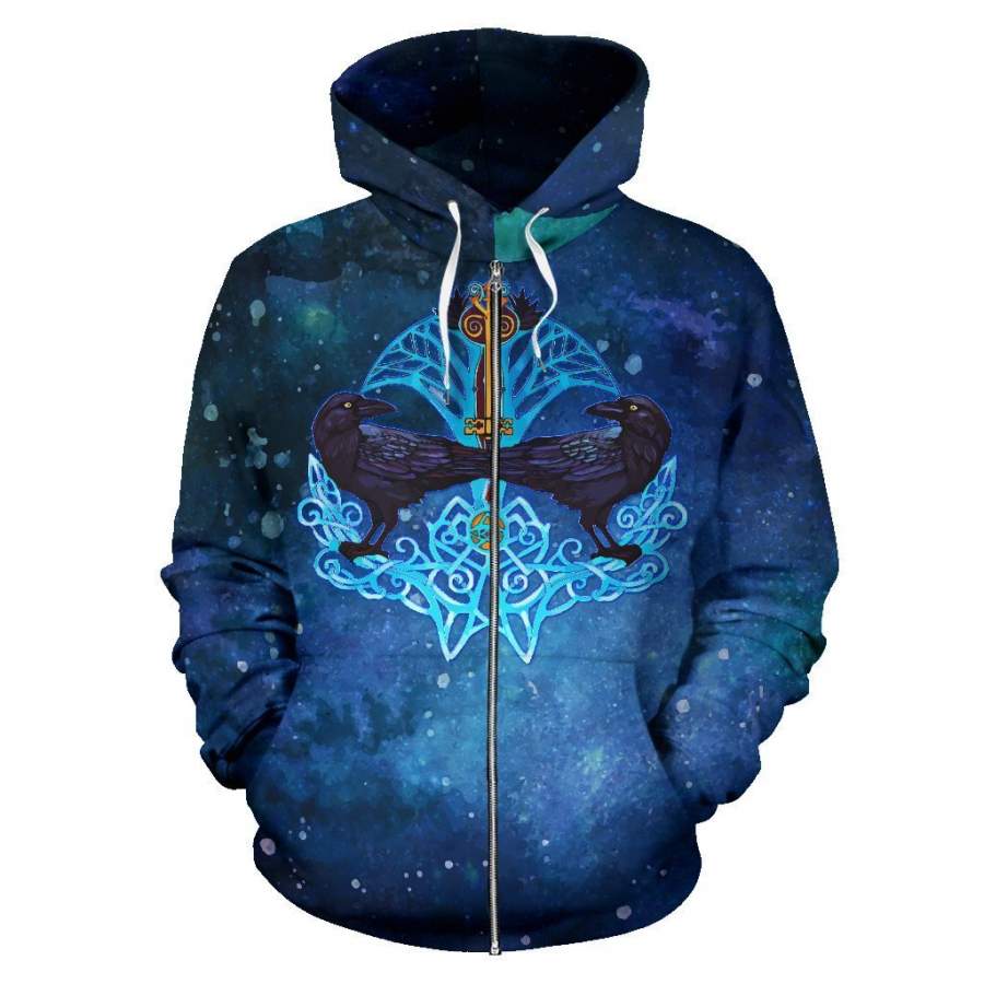 Viking Crow And Key Zip-Up Hoodie A7