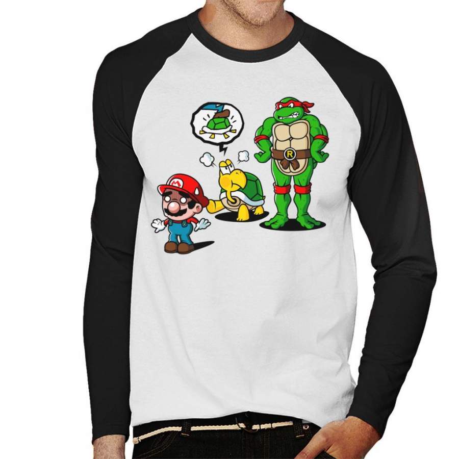 Turtle Big Bro Super Mario TMNT Men’s Baseball Long Sleeved T-Shirt