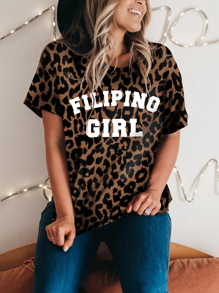 Womens Filipino Girl Leopard Print T-Shirt