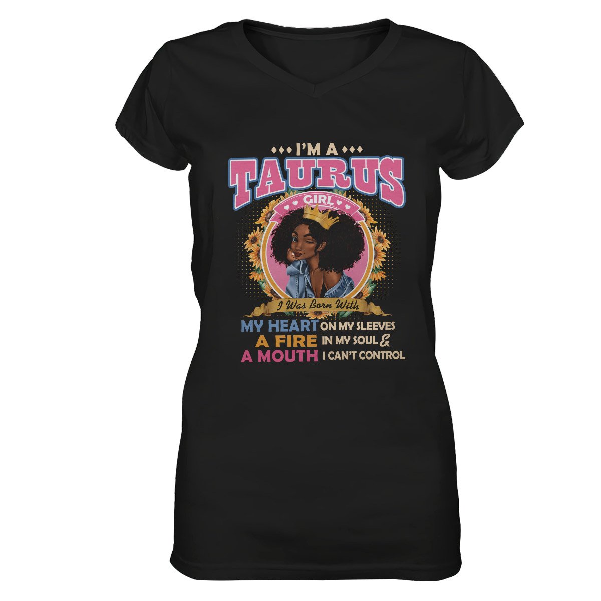 Black Queen Im A Taurus Girl Ez13 1609 Women V-Neck T-Shirt