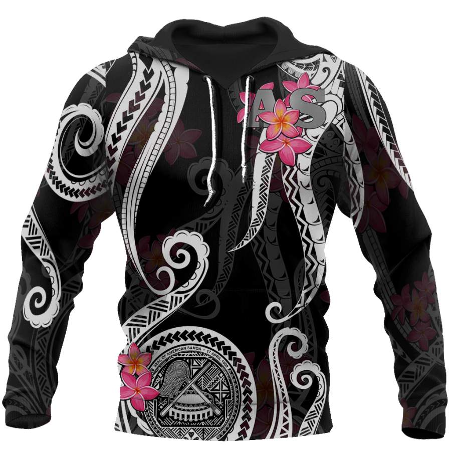 American Samoa Polynesian Hoodie – Black Plumeria 3d all over printed shirt and short for man and women JJ120204 PL