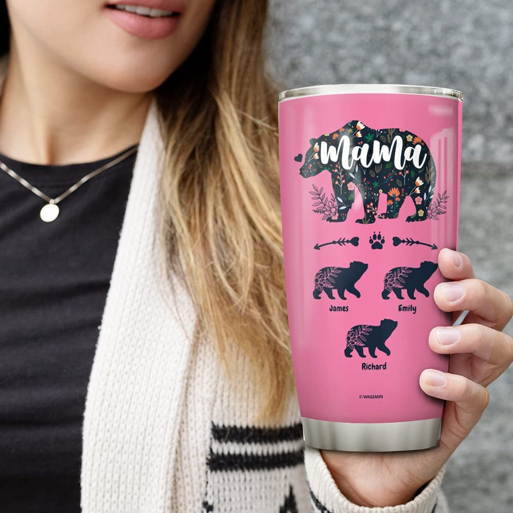 20 Oz Tumbler  Personalized Tumbler Mama Bear Stainless Steel Cup With Lid 20Oz 30Oz Double Walled Vacuum Insulated Tumblers Customize Cubs Mother’S Birthday Christmas Gifts For Best Moms Mother (3 Kids)