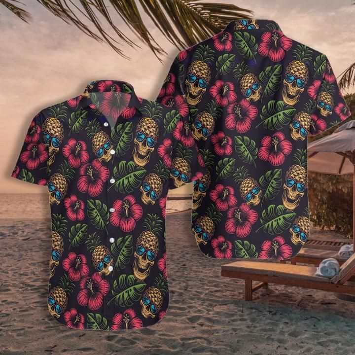 Skull Red Flower Tropical Hawaii Aloha Shirts Ha22212