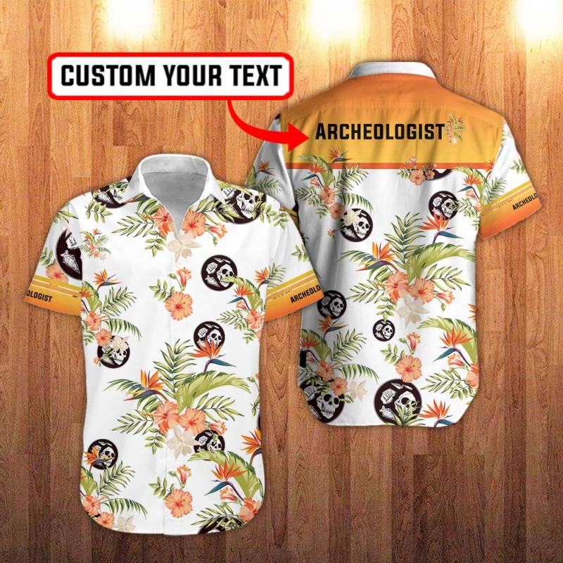 Archeologist Floral Hawaiian Shirt in White And Hawaiian Hibiscus Flower Personalization 3D Full Print Button Shirt