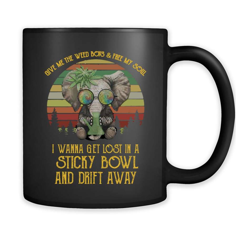 Give Me The Weed Boys And Free My Soul I Wanna Get Lost In A StickY Bowl And Drift Away, Elephant Vintage Classic – Full-Wrap Coffee Black Mug