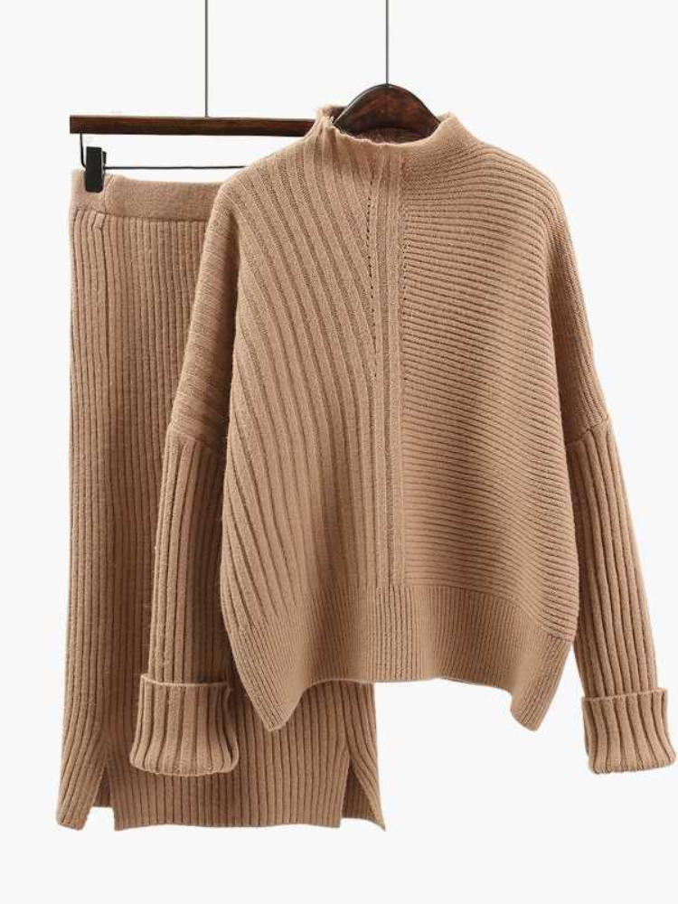 Women’s Loose Thickened Sweater Long Knitted Skirt Suit Winter Cashmere Blend Pullover Jumper Skirt Two-piece Set alx