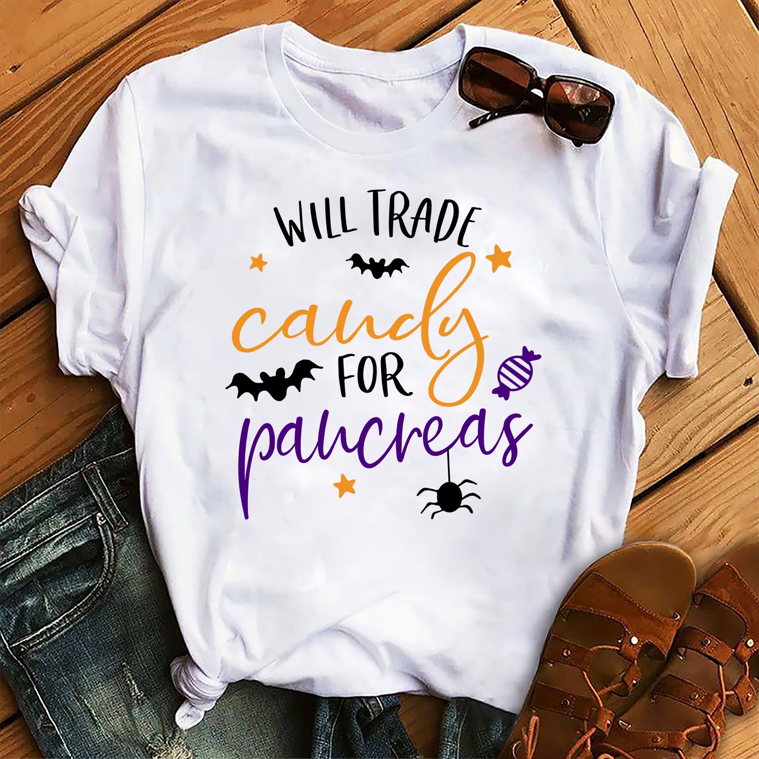 Will Trade Candy For Pancreas Funny Diabetes Awareness Halloween Graphic Unisex T Shirt, Sweatshirt, Hoodie Size S – 5XL