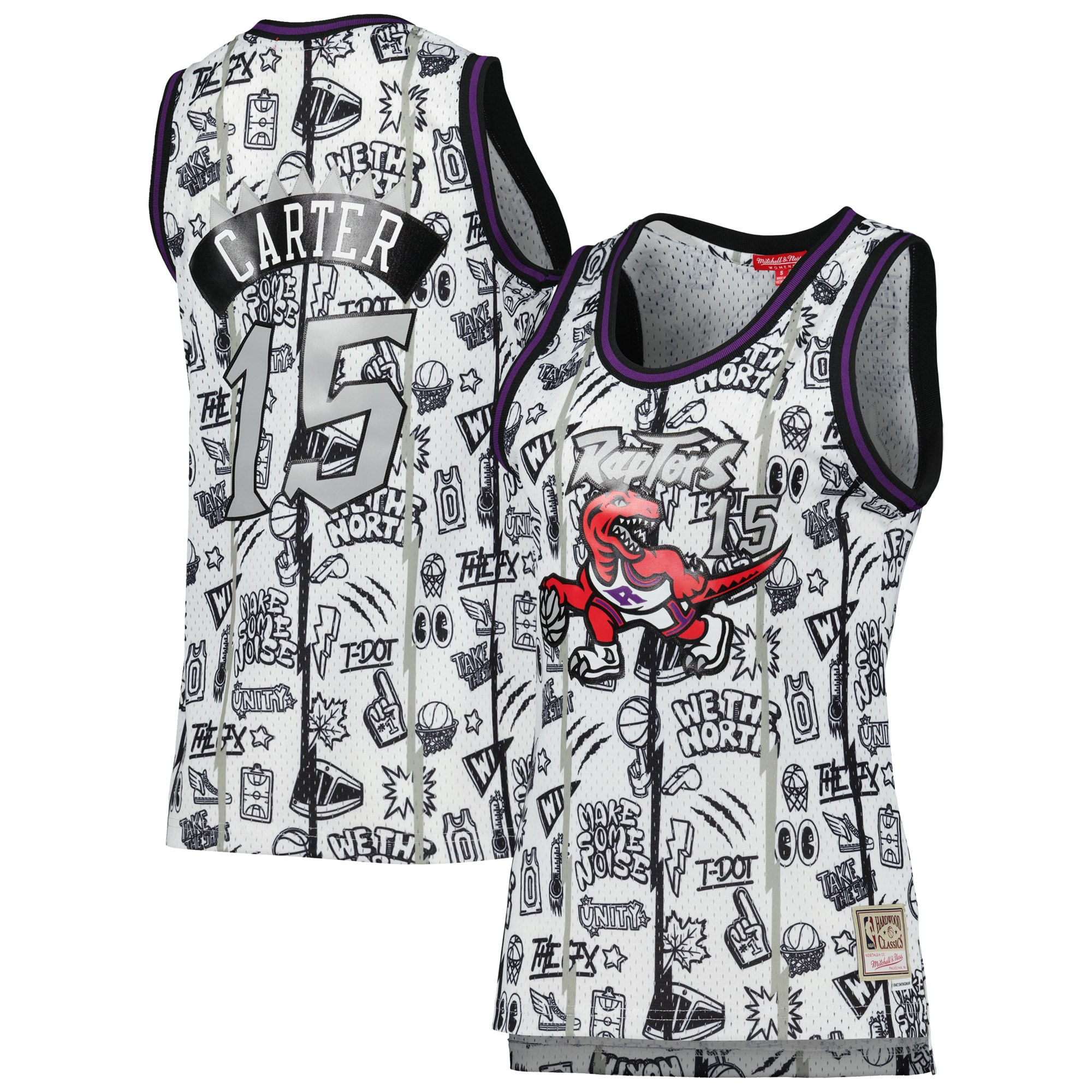 Women's Mitchell & Ness Vince Carter White Toronto Raptors 1998 Doodle Swingman Jersey