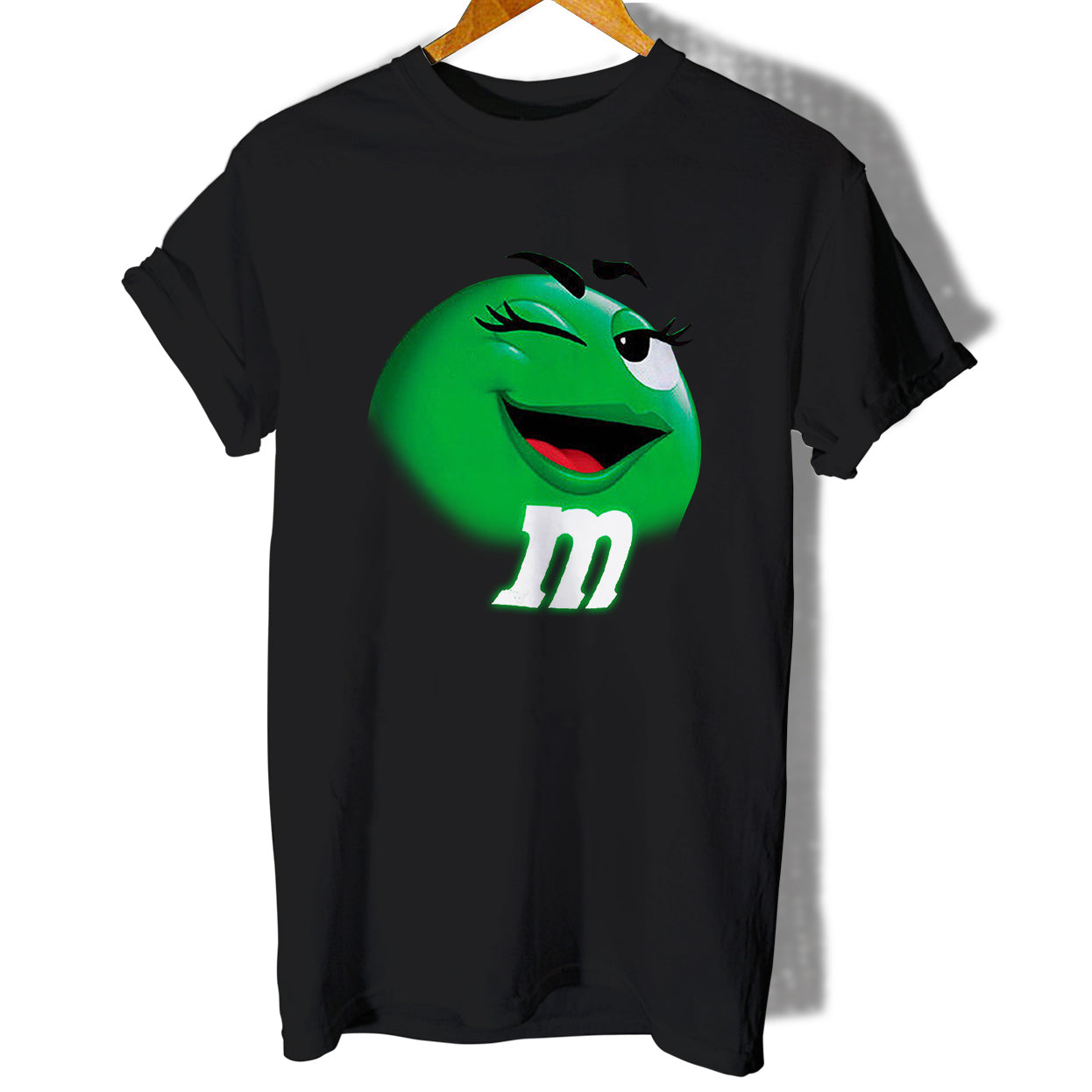 M N M Face Chocolate Candy Green Women T-Shirt