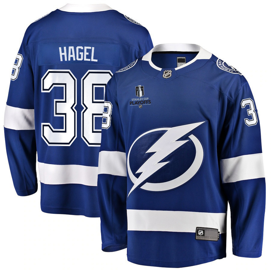 Brandon Hagel 38 Tampa Bay Lightning Stanley Cup 2023 Playoffs Patch Home Breakaway Men Jersey – Blue