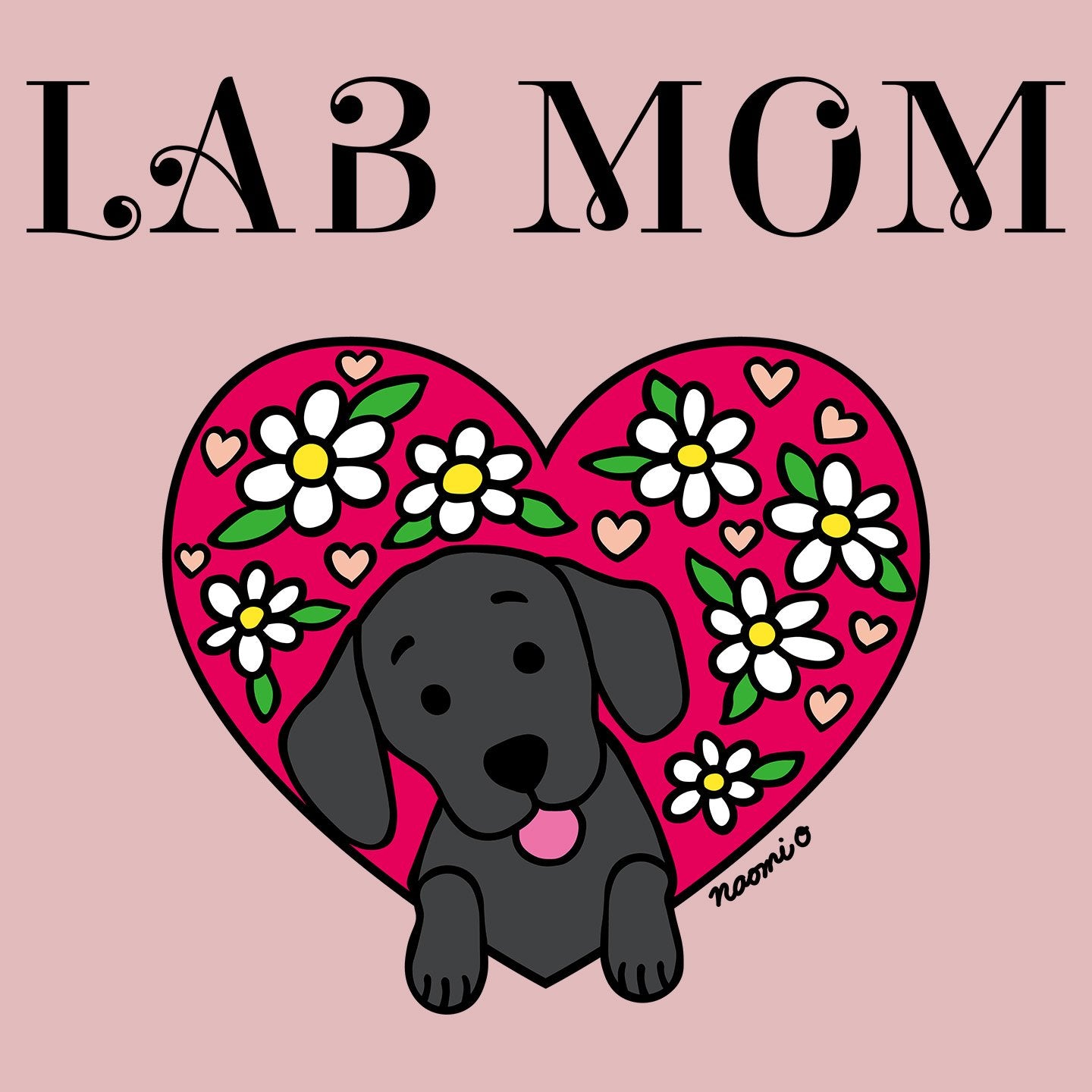 Flower Heart Black Lab Mom – Women’s Fitted T-Shirt