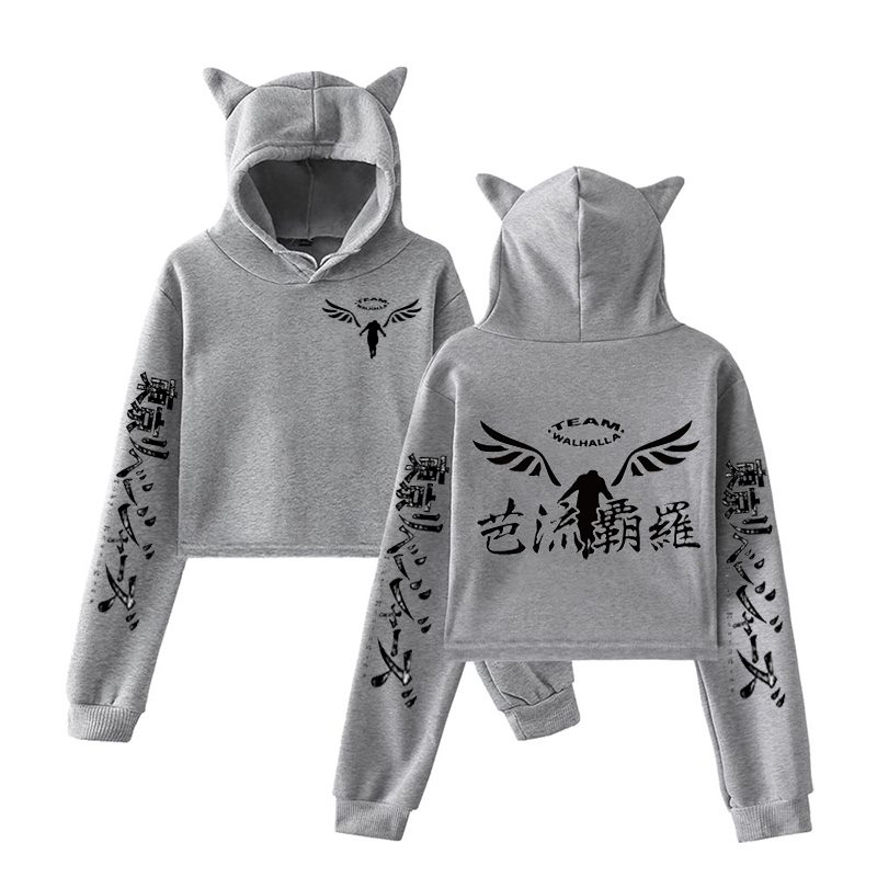 Anime Tokyo Revengers Cherry Blossom Hoodies Women Fashion Cat Ear Cropped Hoodie Harajuku Sweatshirts Pullover Casual Tops Coat alx