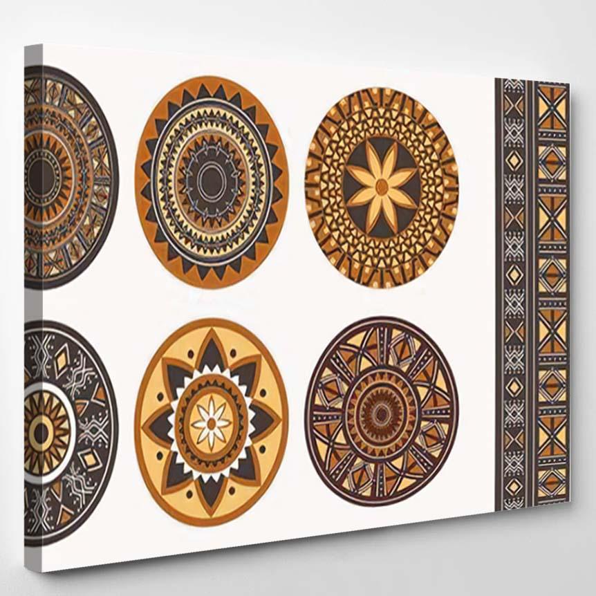 Set African Decorative Elements Round Ornament – Mandala Canvas Print