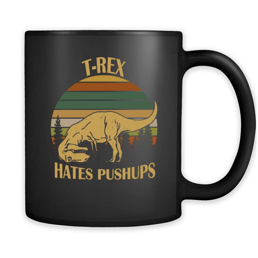 T-Rex Hates Pushups, Retro Vintage Design – Full-Wrap Coffee Black Mug