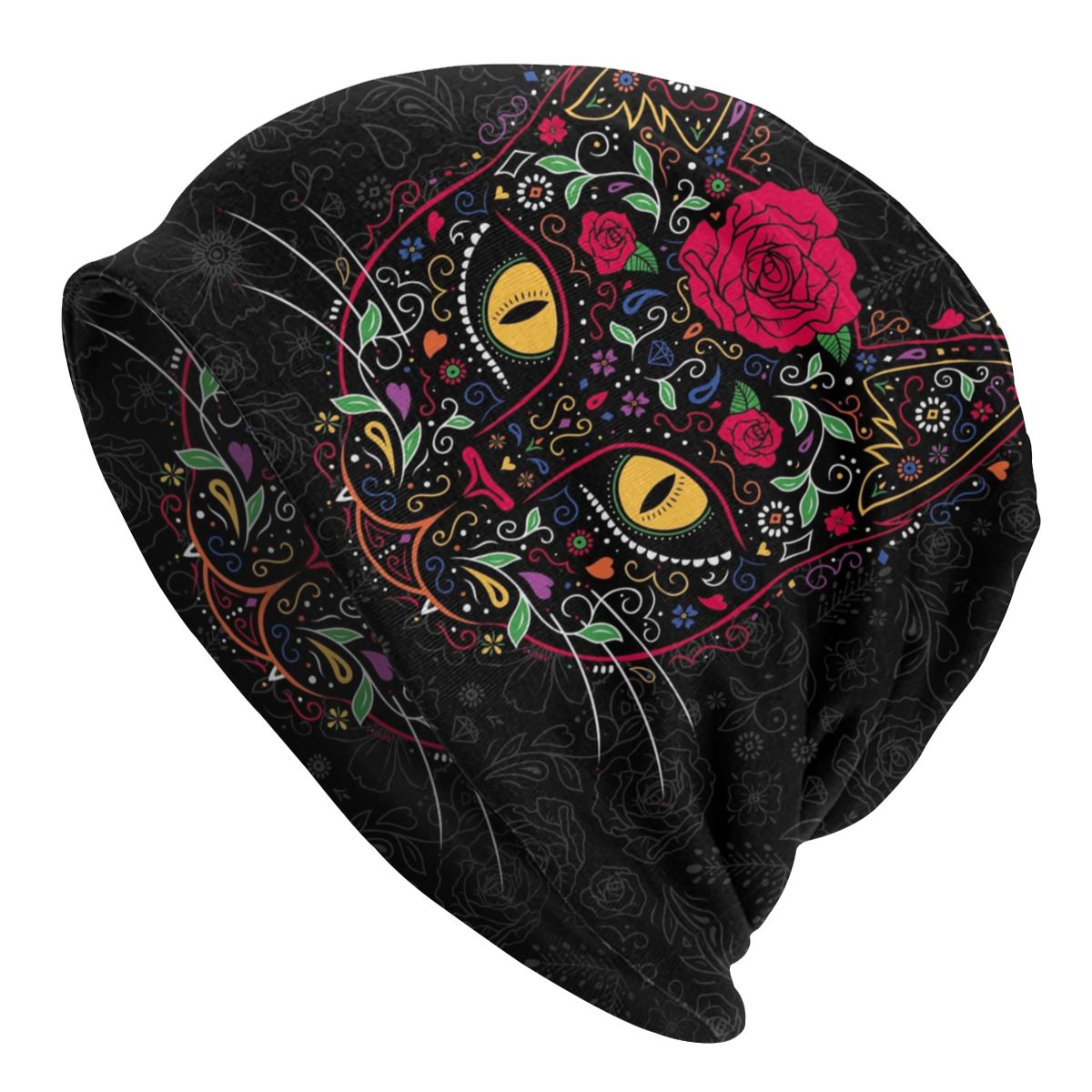 Day Of The Dead Kitten Cat Sugar Skull Winter Bonnet Femme Slouchy Beanie Hat Mexican Halloween Floral Ski Skullies Beanies Cap alx