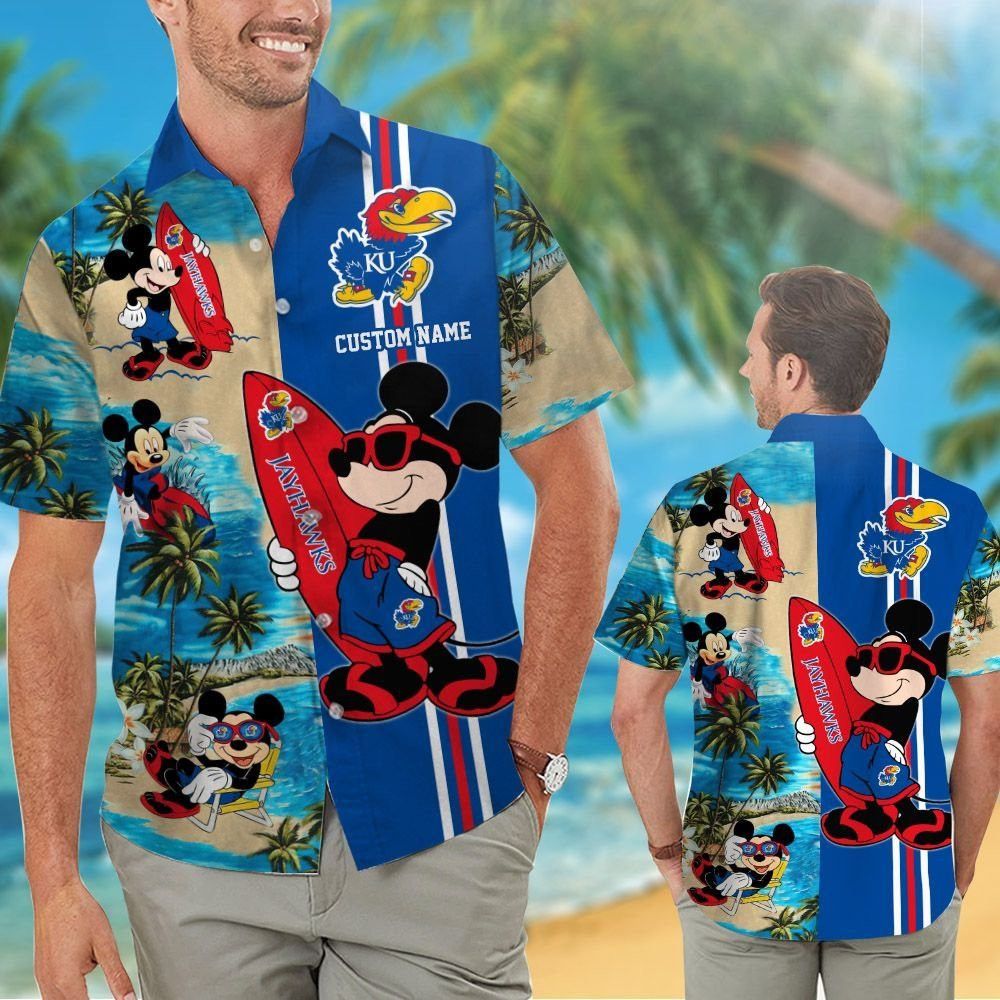 Kansas Jayhawks Mickey Name Personalized Tropical Hawaiian Shirt