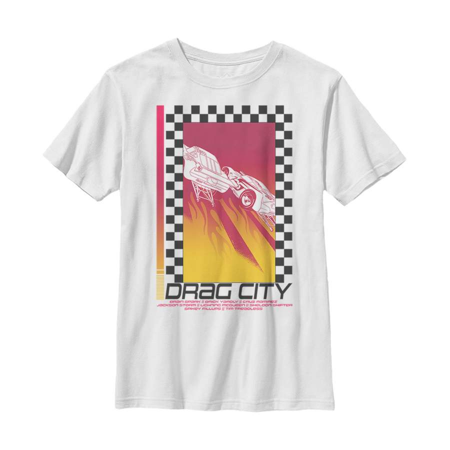 Cars Boy’s Checker Flame Drag City  T Shirt