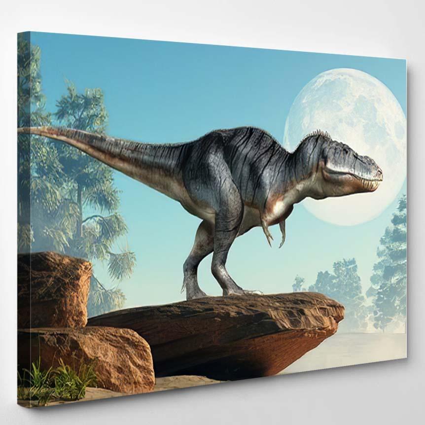 Tyrannosaurus Rex Stands On Cliff Infront – Dinosaur Animals Canvas Print