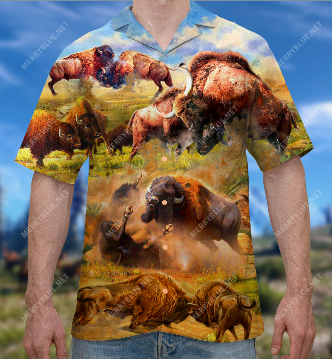 Bison In Wild Battle Unisex Hawaii Shirt Ha97542