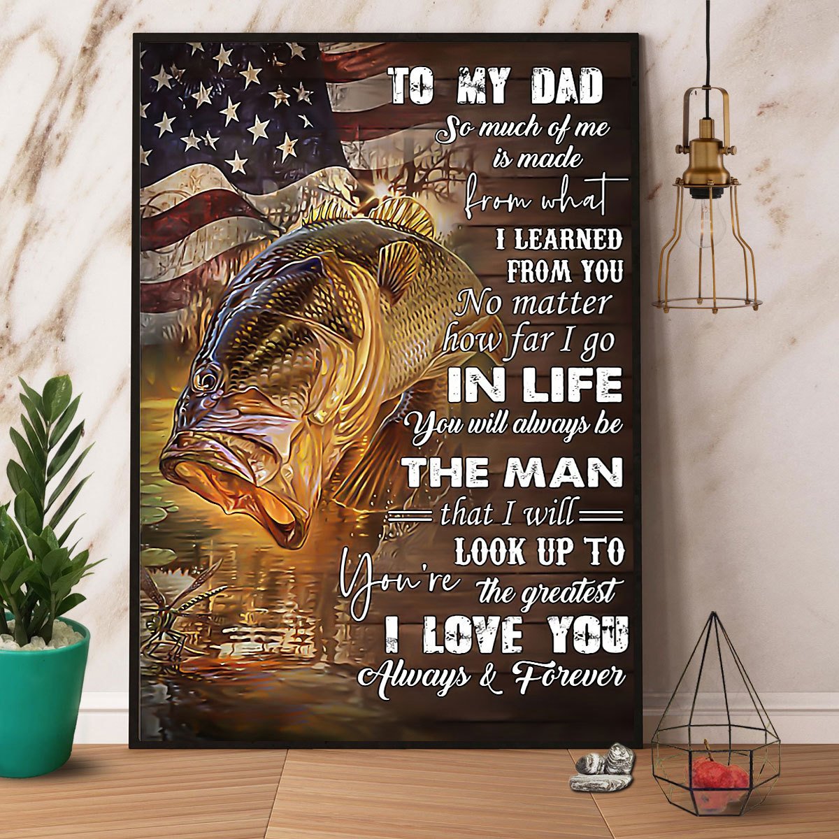 American Fish To My Dad You Will Always Be The Man,Portrait Poster & Canvas Gift For Father Mother Birthday Gift Home Decor Wall Art Visual Art