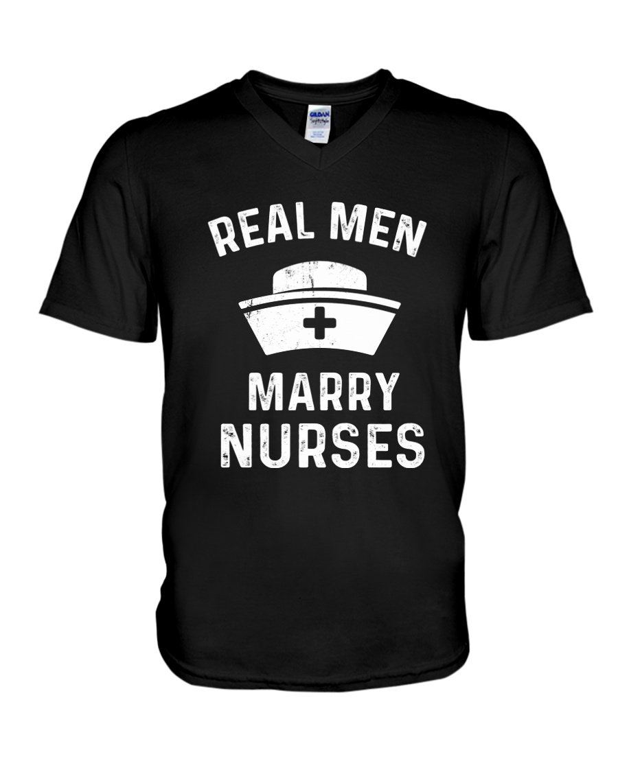 Vintage Real Men Marry Nurses Custom Design Guys V-Neck