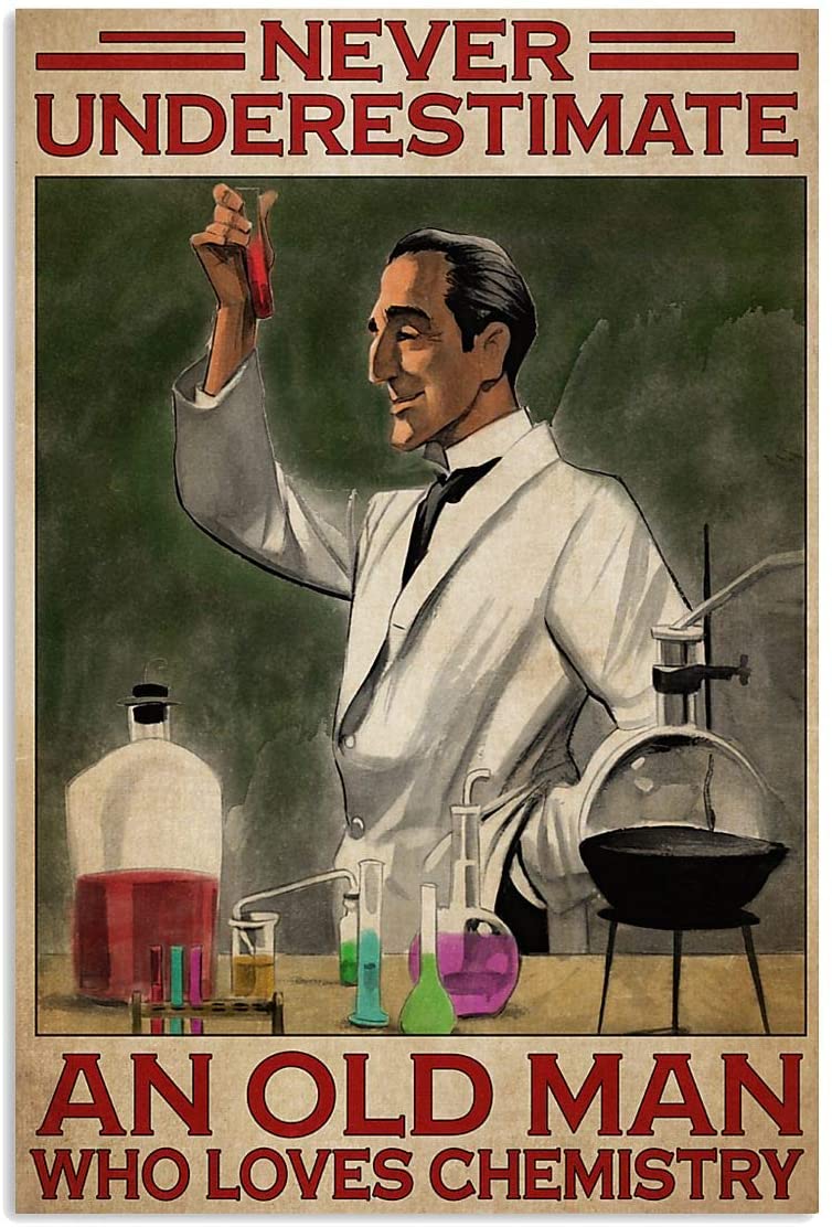 Vintage An Old Man Who Loves Chemistry-Never Underestimate Poster Art Print      Home Decor Gift For Family Friend On Birthday