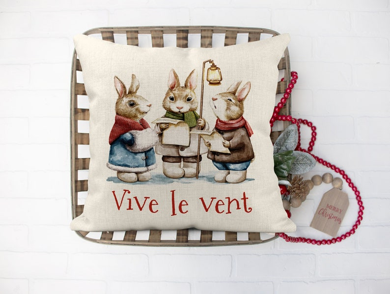 Christmas Pillow, The Rabbit Choir, Throw Pillow Farmhouse Decor