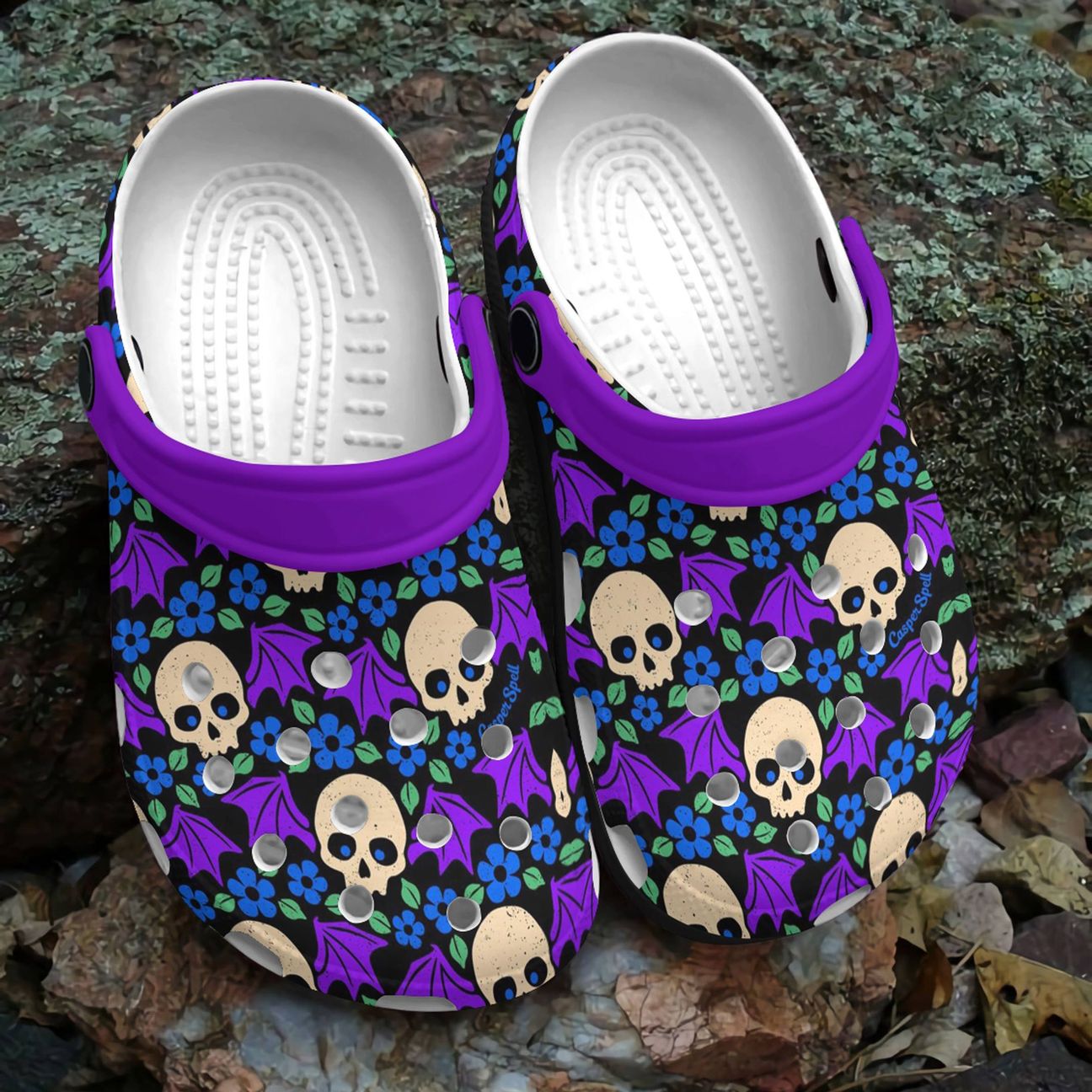 Skull Personalized Clog, Custom Name, Text, Color, Number Fashion Style For Women, Men, Kid, Print 3D Bat Wings