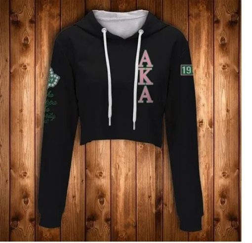 Alpha Kappa Alpha Sorority Inc 1908 Aka Emblem Black Crop Top Hoodie