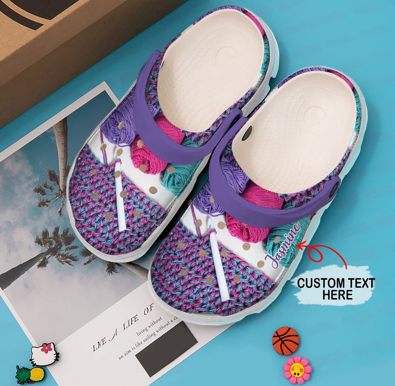 Het Personalized Clog, Custom Name, Text, Color, Number Fashion Style For Women, Men, Kid, Print 3D Purple Yarn