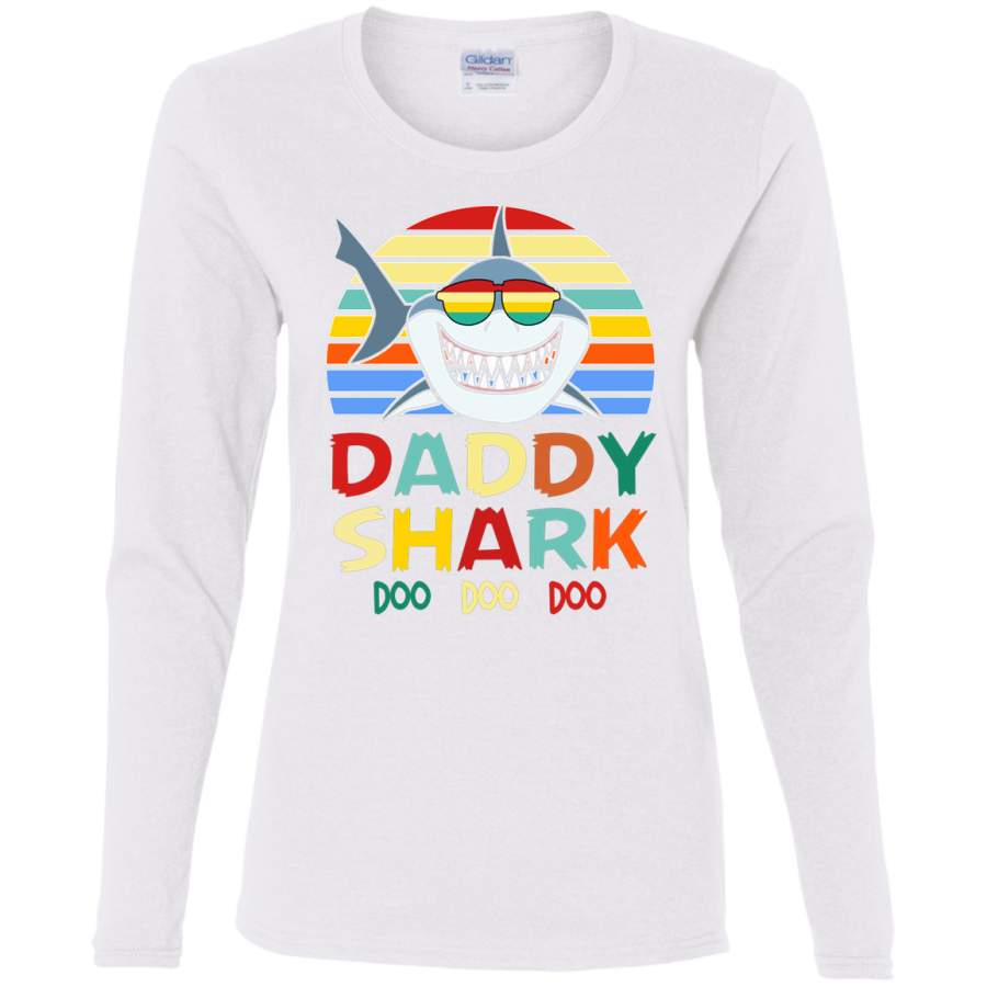 AGR Retro Vintage Daddy Shark Tshirt gift for Father Ladies’ Cotton LS T-Shirt