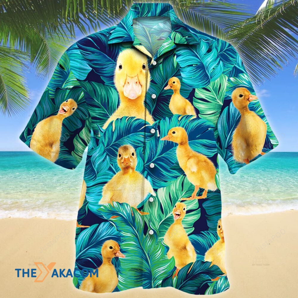 Yellow Duck Puppy Tropical Leaves Hawaiian Shirt