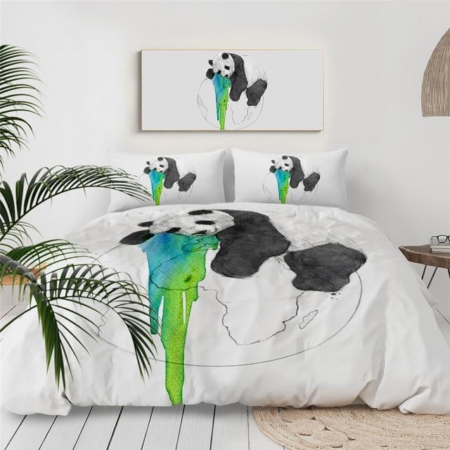 Earth And Panda 3 Pieces Quilted Comforter Set