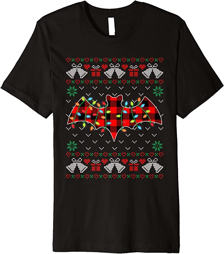 Bat Lover Funny Xmas Lights Ugly Christmas Sweater Premium T-Shirt