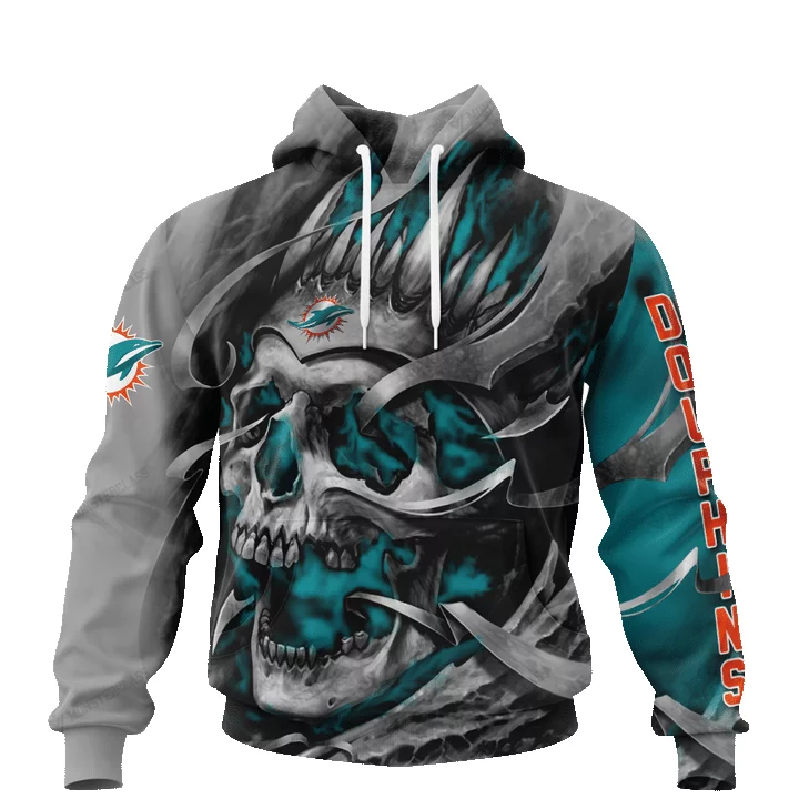 Miami Dolphins Hoodie Skull Jersey 3D