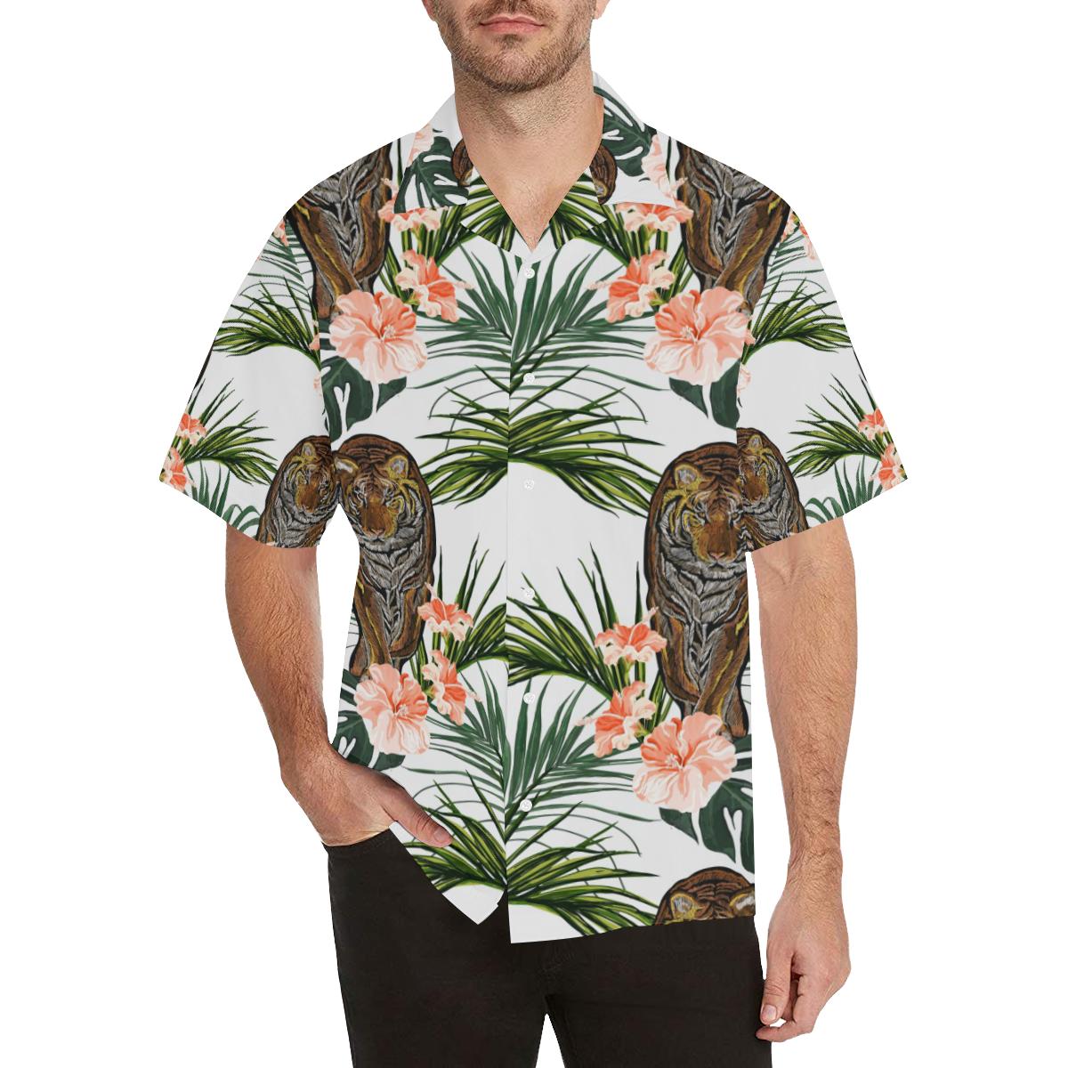 Bengal Tiger Hibicus Pattern Men’s All Over Print Hawaiian Shirt