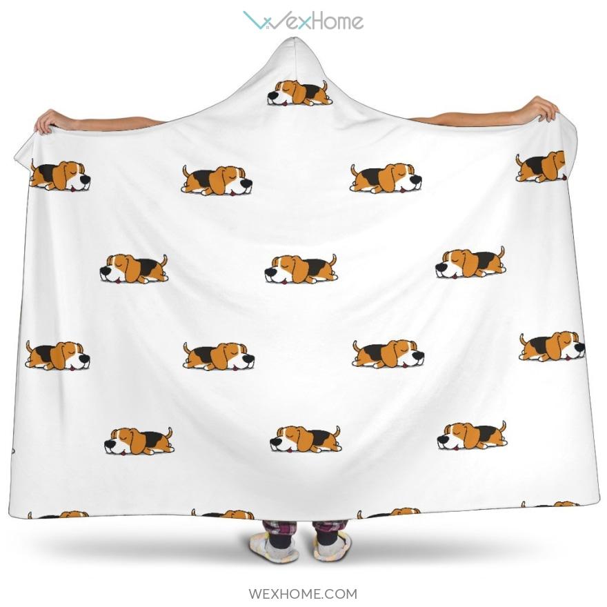 Cute Beagle Dog Sleeping Pattern Hooded Blanket