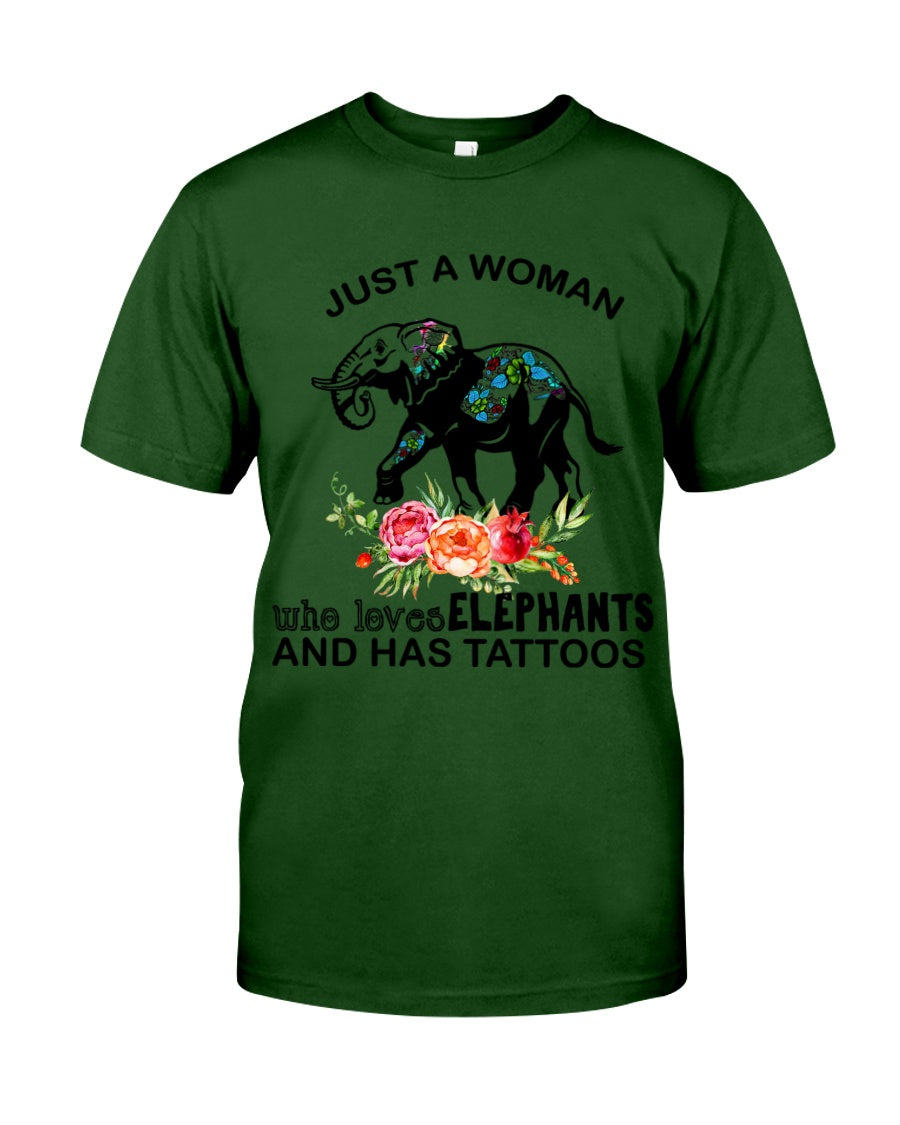 Just A Woman Who Loves Elephants And Has Tattoos Trending Guys Tee