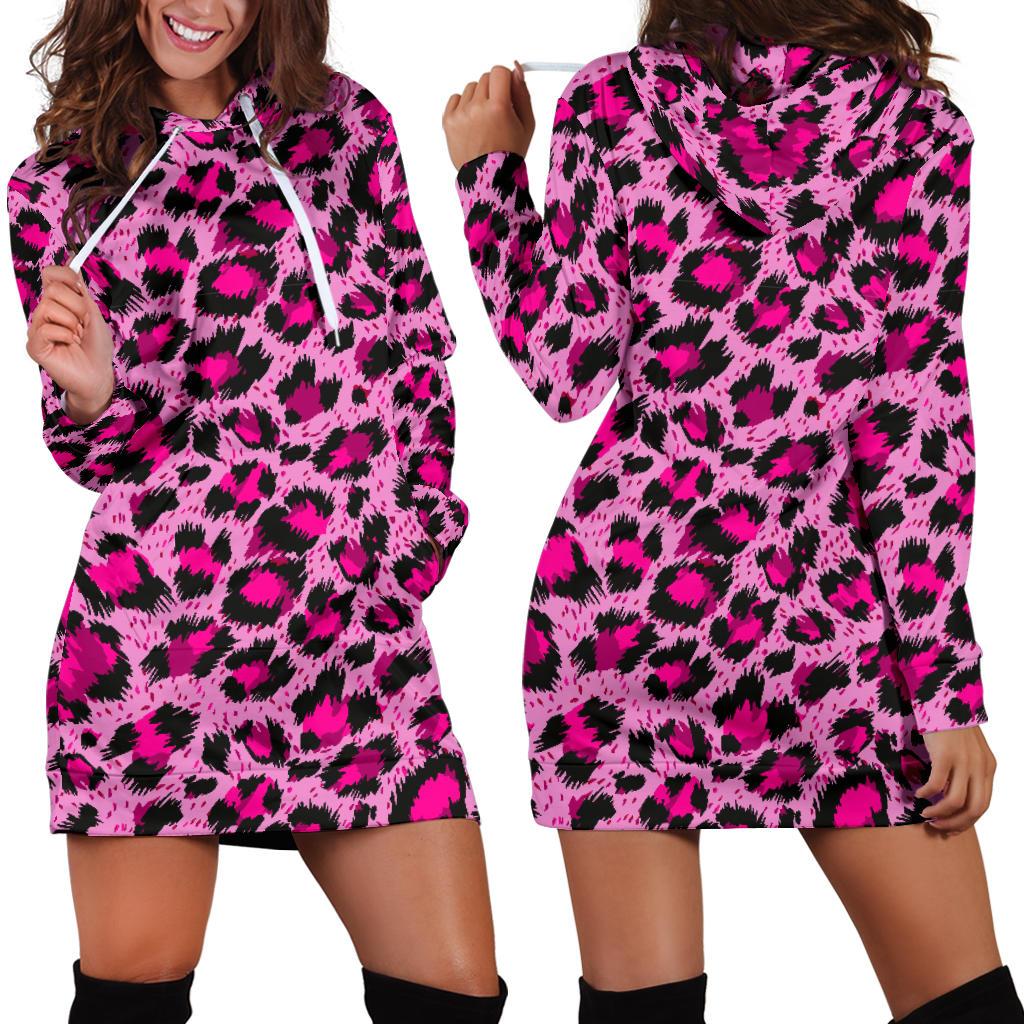 Pink Leopard Skin texture Pattern Women Hoodie Dress