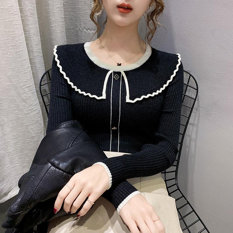 2020 fall/winter new doll collar knit sweater button pullover women’s fashion inner look thinner bottoming top sweater alx