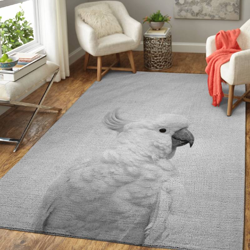 White Cockatoo BW – Animals Black & White Area Rug Carpet