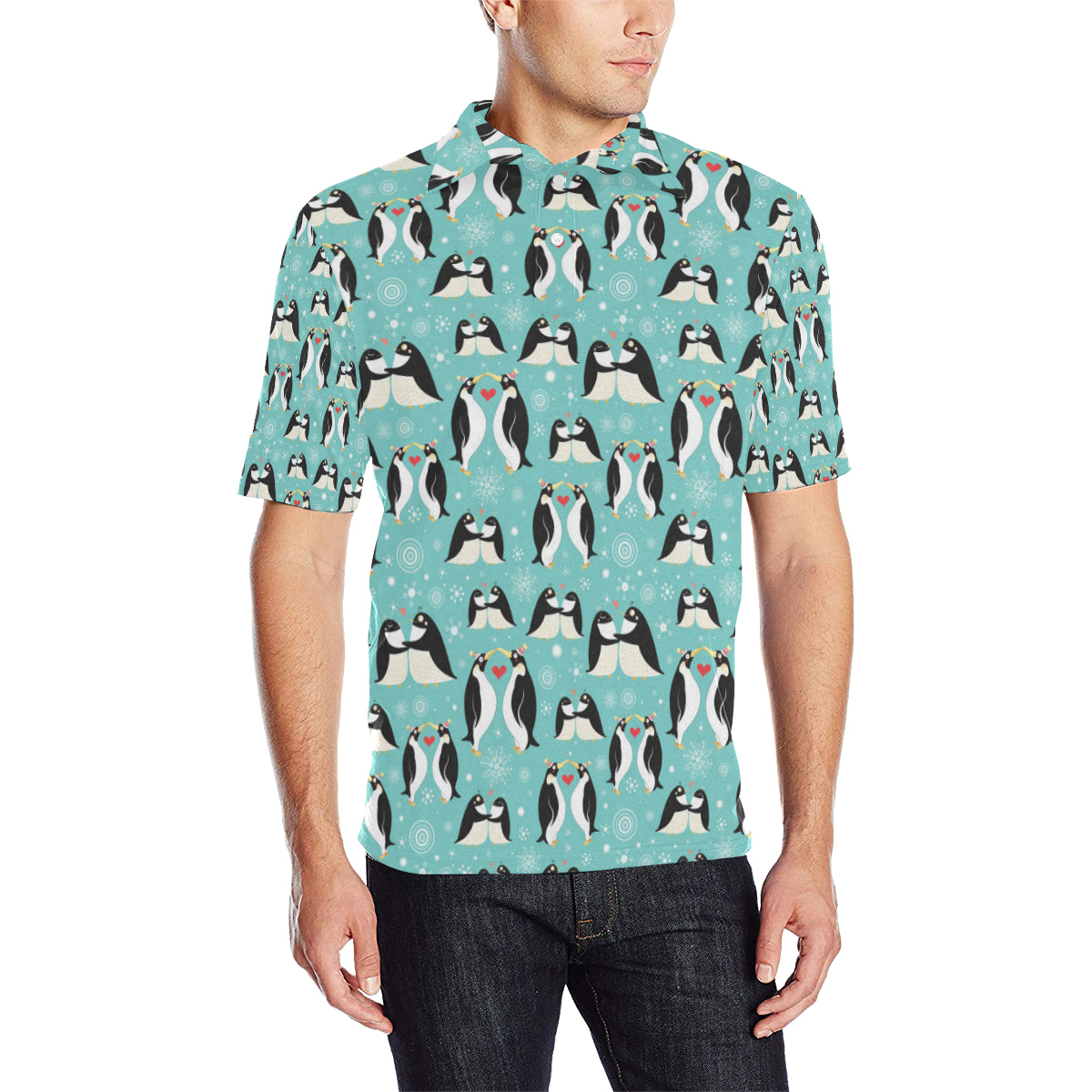 Penguin Love Print Men Polo Shirt