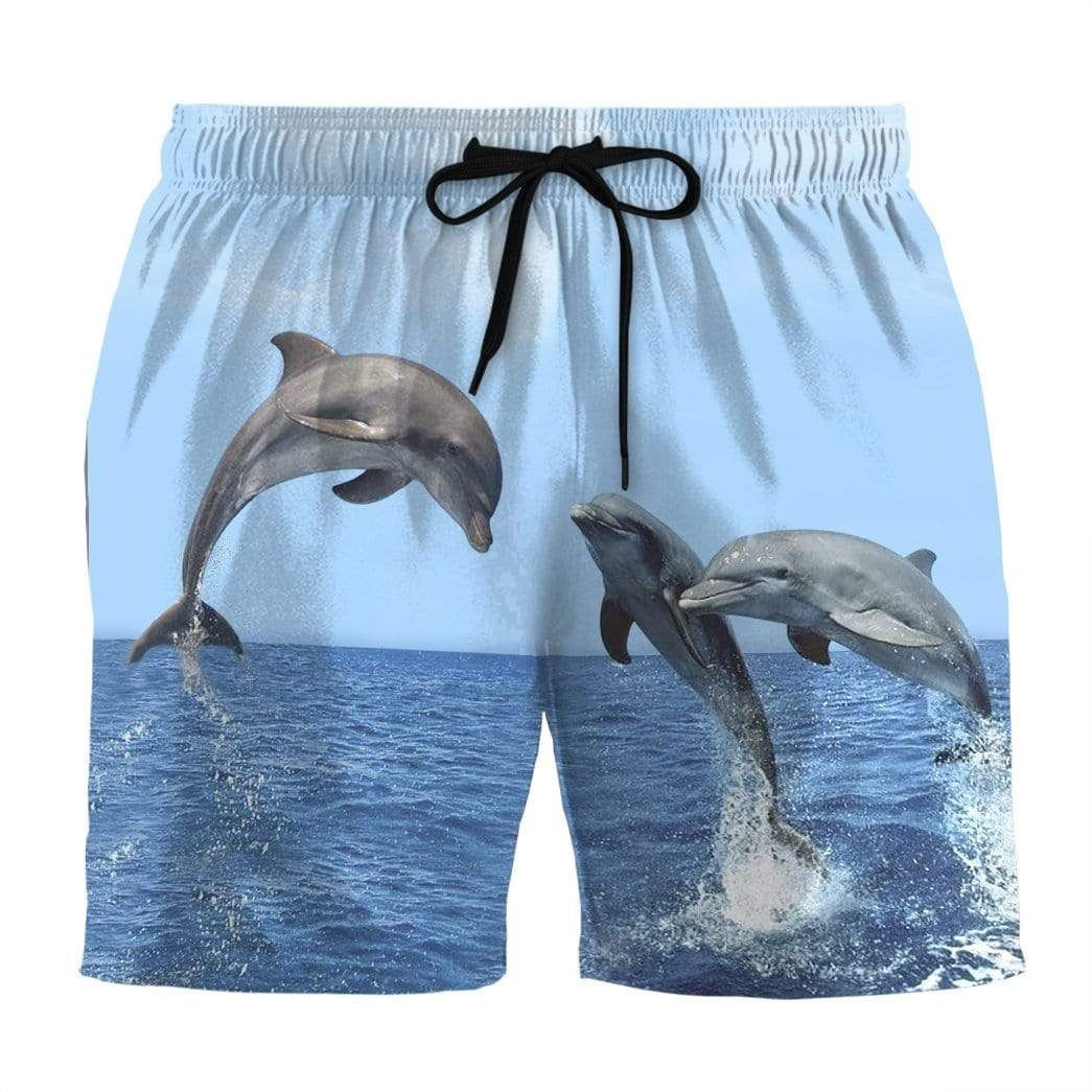 3D Dolphins Leap From The Sea Custom Beach Summer Men Beach Shorts Swim Trunks Hawaiian Shirt Style Printed 3D Swim Trunks