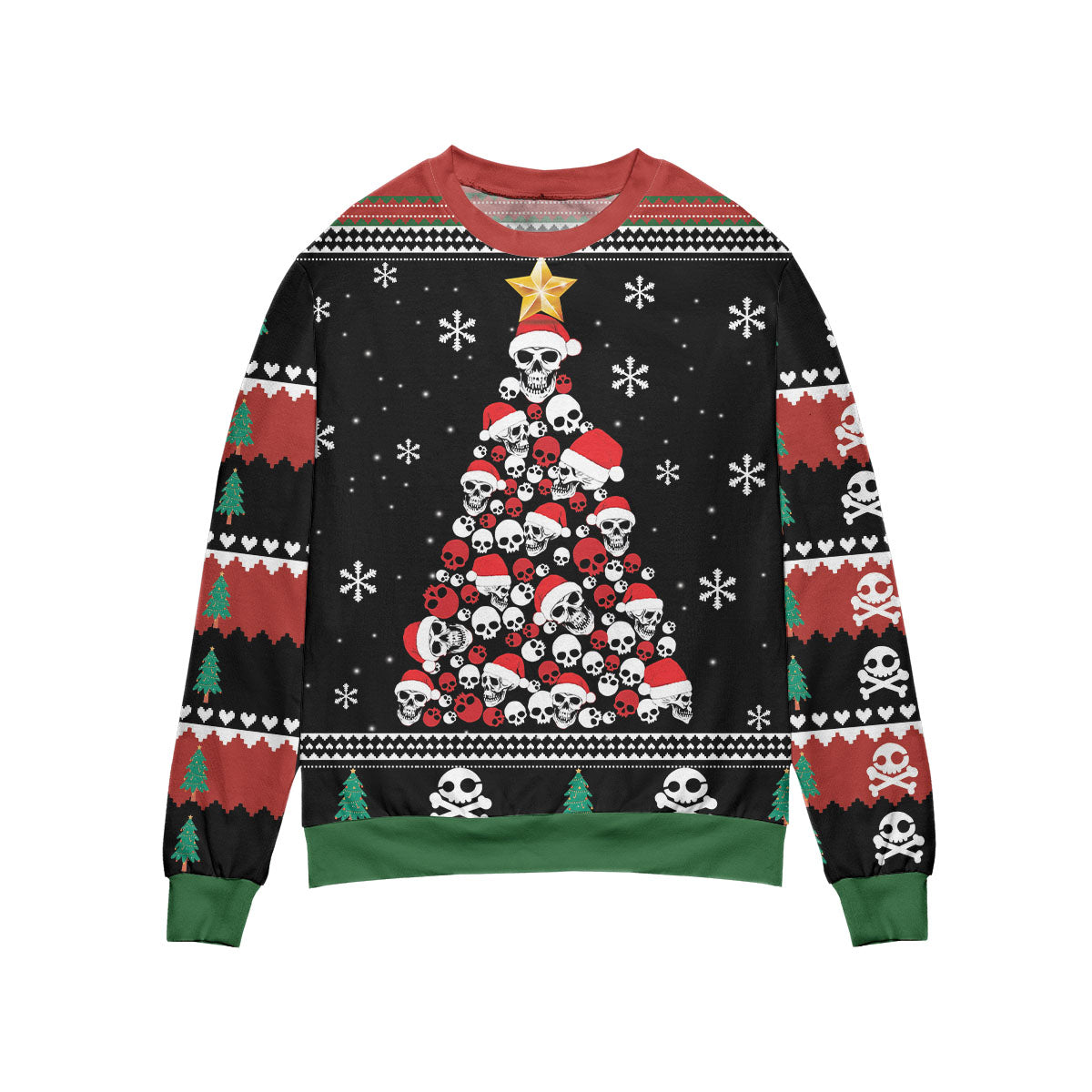 Skull Christmas Tree All Over Print Sweater, Pile Of Skull Santa Hat Ugly Sweater Shirt